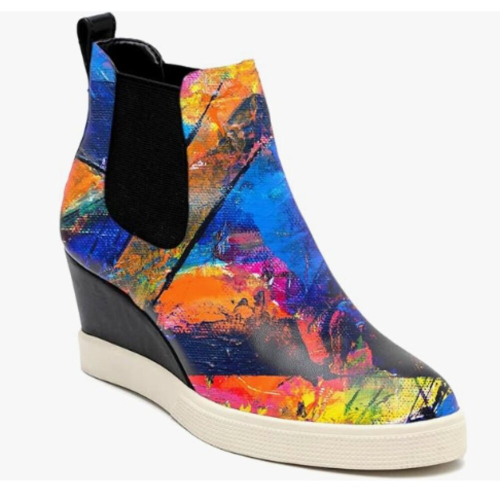 FOWT Mix Color Wedge Sneaker Chelsea Boots Wide Width Ankle Boot Daily Shoes
